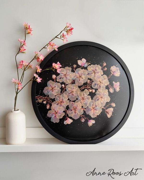 Golden Blossom Medium Round Original (with frame)