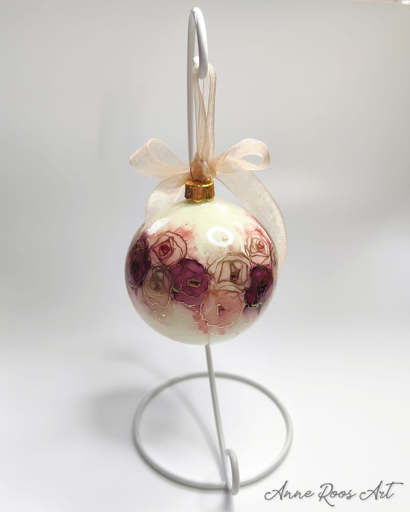 Romantic Roses Bauble - Handpainted Glass Christmas Ornament (Reduced price 1) - Image 3