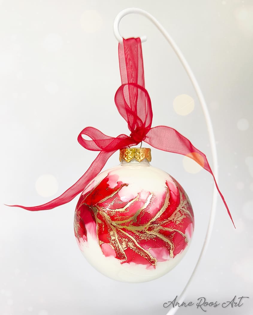 Wispy Red Bauble - Handpainted Glass Christmas Ornament