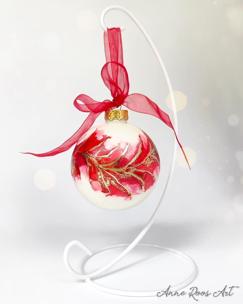 Wispy Red Bauble - Handpainted Glass Christmas Ornament - Image 2